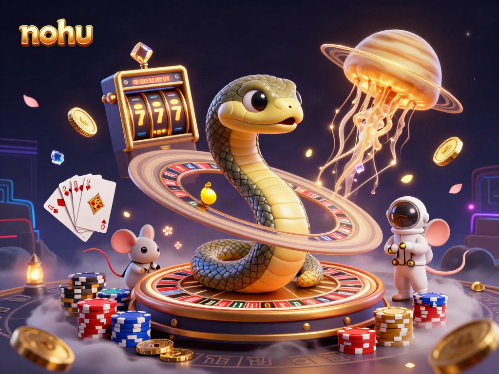 Experience intense nohu slot excitement with vibrant characters in a cosmic casino scene.