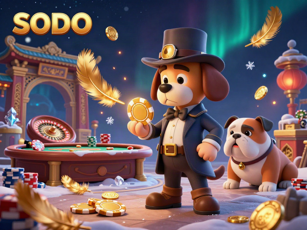 SODO-themed detective scene exploring poker chips and casino clues with animated characters.