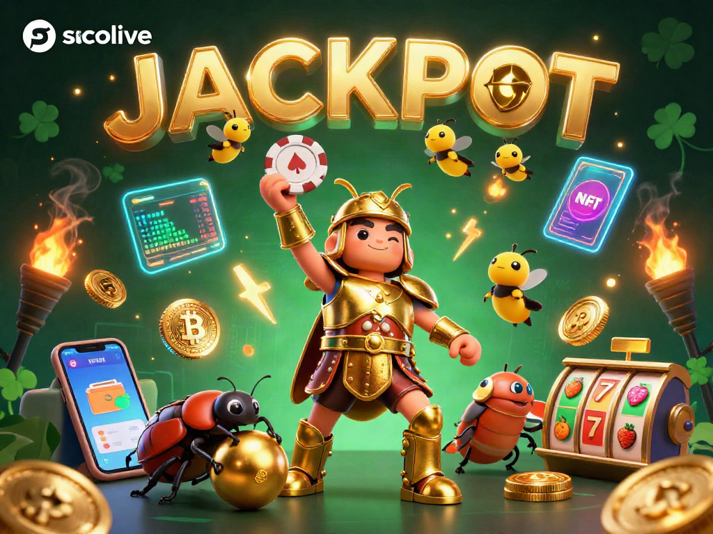 Experience socolive as a hercules beetle celebrates a jackpot in a vibrant casino scene.