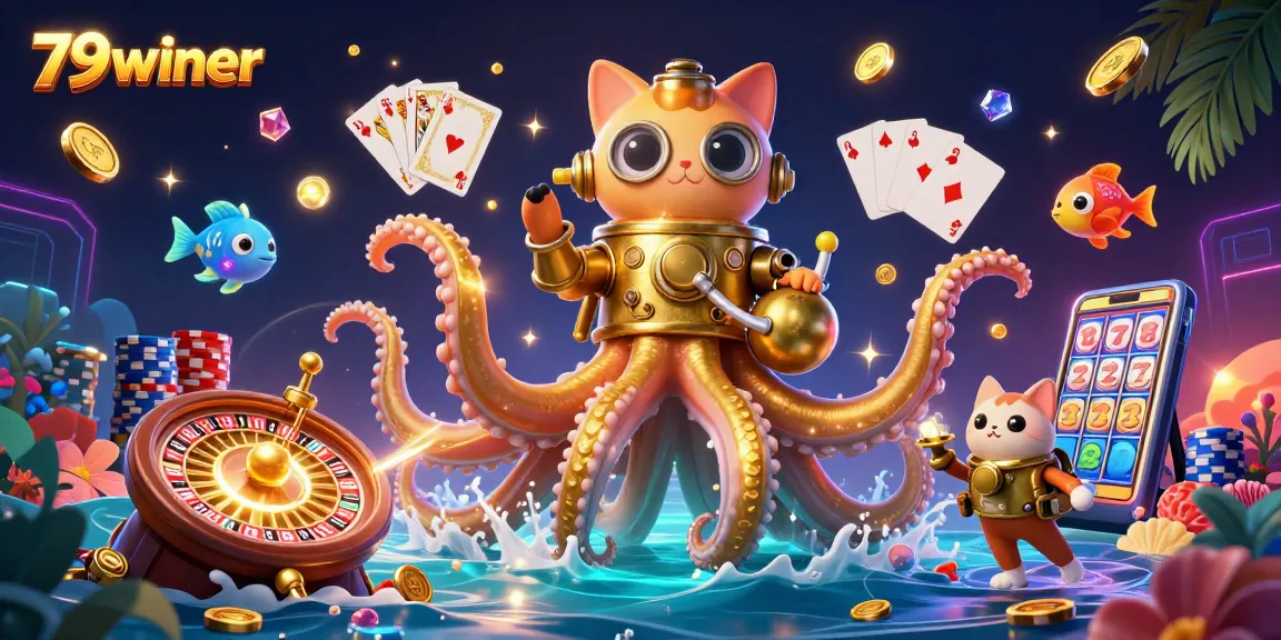 Engage with thrilling casino excitement at 79winer featuring a kraken and diving cat.