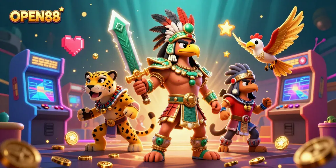 Experience the excitement of OPEN88 with dynamic 3D casino gaming action featuring vibrant characters and colorful elements.