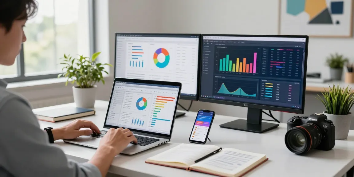 Analisis data GEGESLOT di ruang kerja modern dengan laptop dan grafik pemasaran.