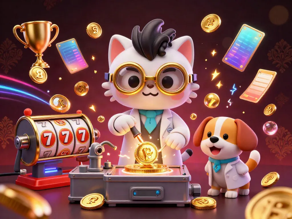 Engage in exciting gameplay with safew in this vibrant casino scene featuring cartoon characters and slot machines.
