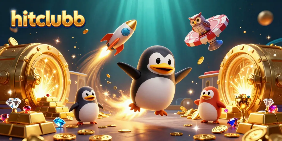 Experience the thrill with hitclubb as a golden penguin navigates through a dazzling casino universe.