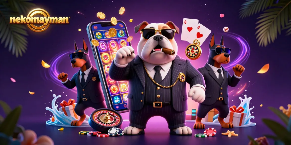 Neko May Mắn gameplay illustrated with mafia bulldog character and luxurious gambling elements bursting with action.