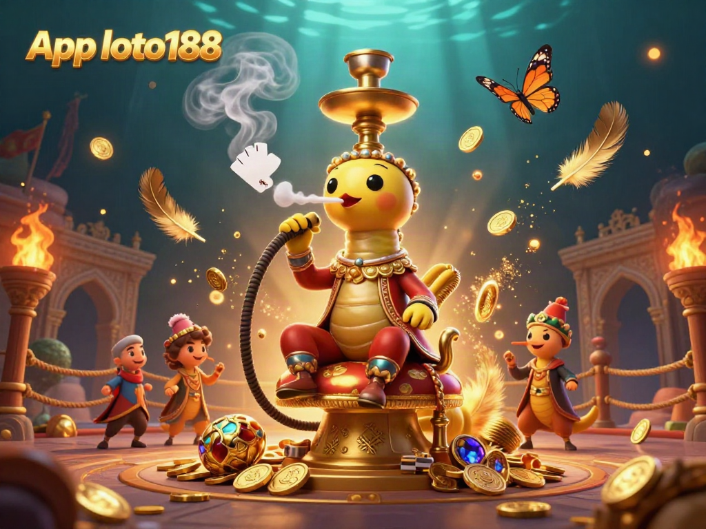 Play thrilling games with App loto188 in a vibrant casino scene featuring a whimsical caterpillar