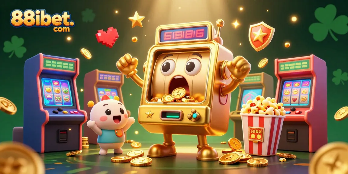Join the excitement at 88ibet. com with a golden slot machine hitting the jackpot among cheering baby machines.