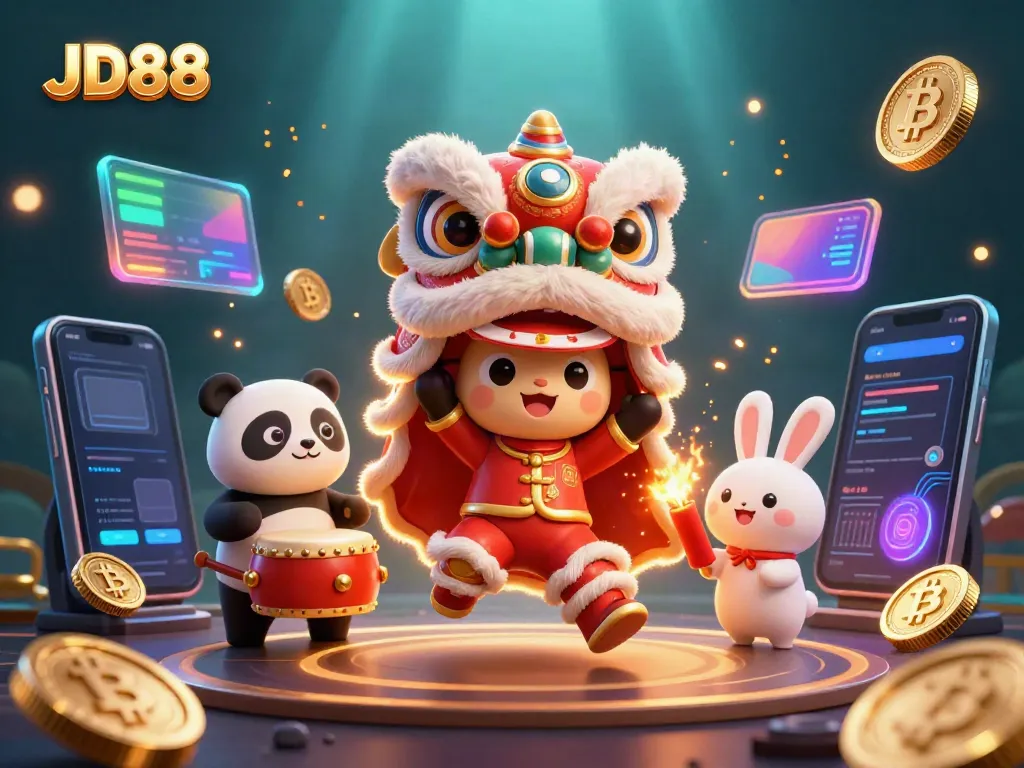 Experience thrilling moments at JD88 with vibrant visuals of a lively celebration, showcasing fun characters and gaming elements.