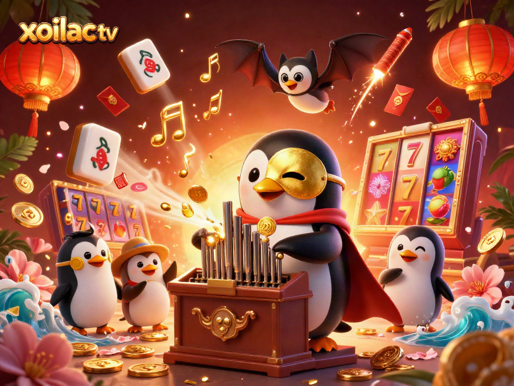 Experience immersive play with xoilac tv featuring a penguin organist and dynamic casino elements.