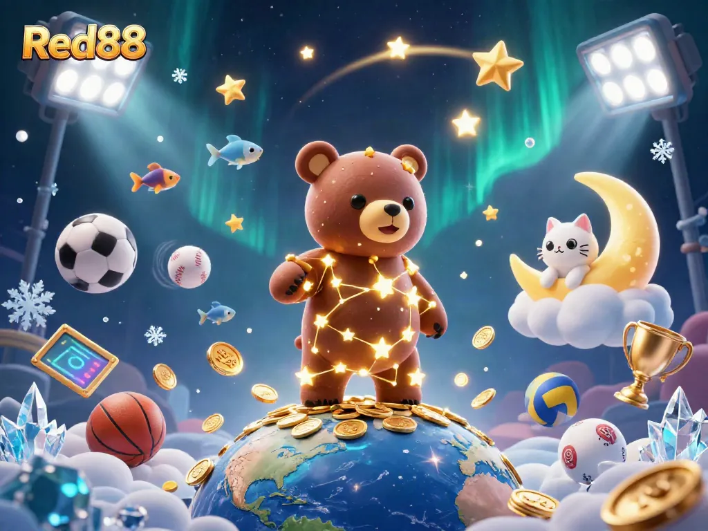 Engage in thrilling betting adventures with Red88's vibrant casino scene filled with 3D elements.