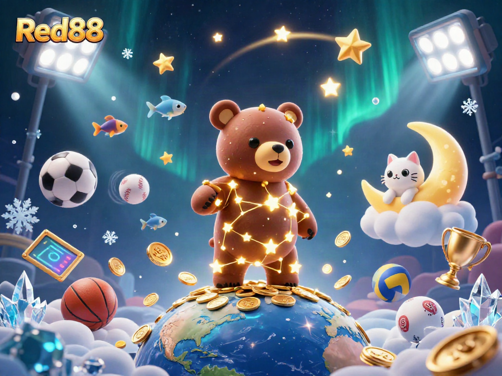 Engage in thrilling betting adventures with Red88's vibrant casino scene filled with 3D elements.