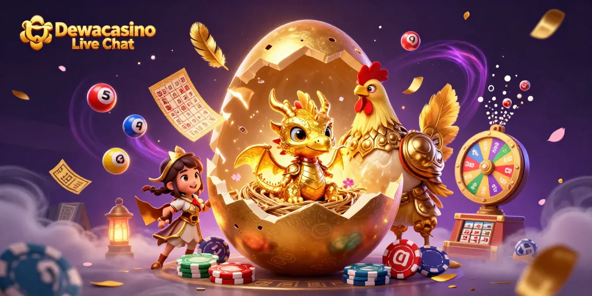 Experience engaging gameplay at Dewacasino Live Chat, featuring a golden baby dragon and exciting casino elements.