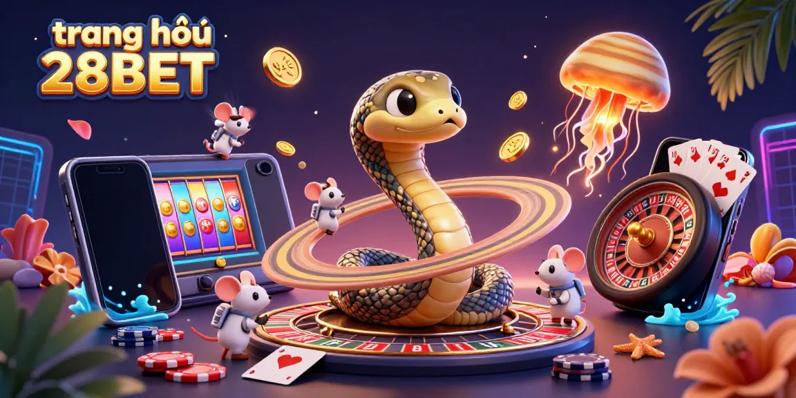 Experience exciting gameplay at trang chủ 28BET with a cosmic casino illustration featuring a Saturn snake roulette.
