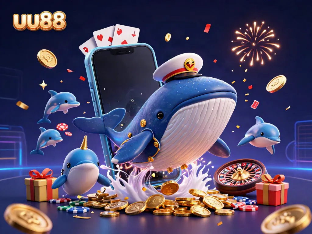Experience enchanting online gaming with uu88 featuring a playful whale and dolphins among treasures.