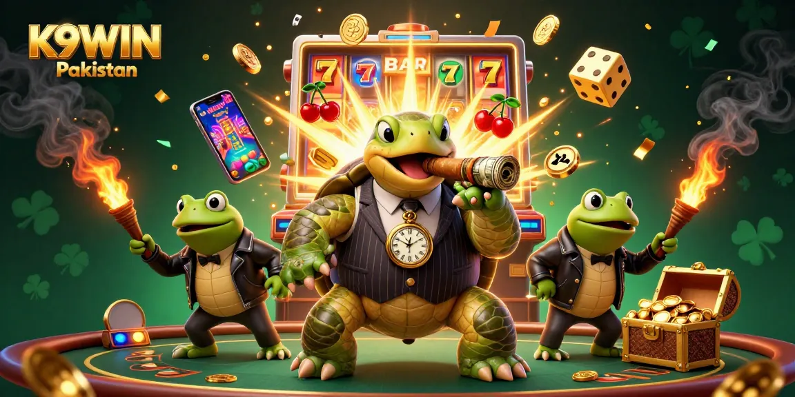 Experience the excitement of K9WIN Pakistan with a vibrant casino scene featuring lively characters and games.