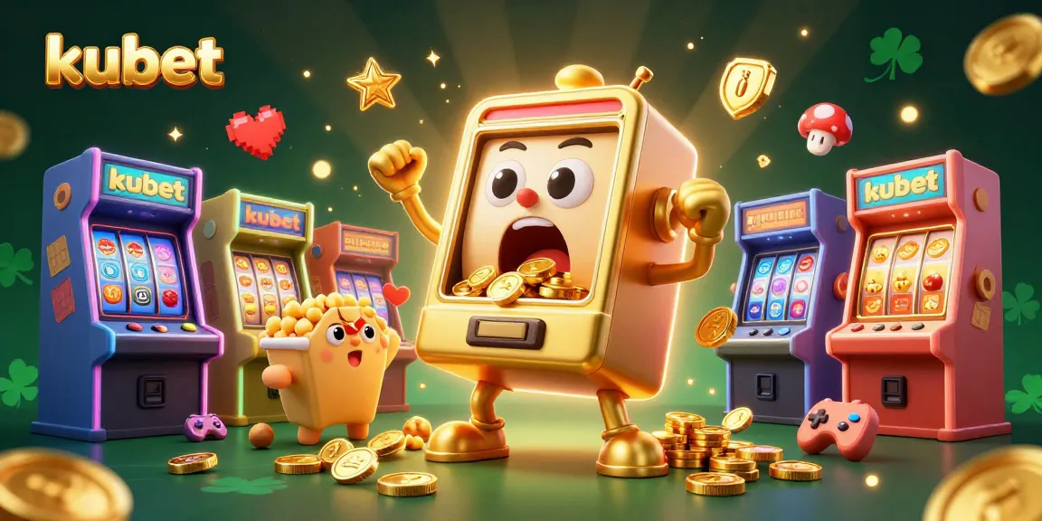 Engaging kubet slot machine celebrating a jackpot, with colorful arcade elements and gold coins pouring in