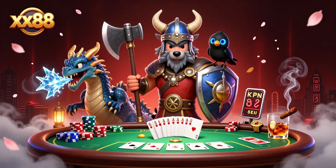 Experience thrilling poker action with xx88, featuring dynamic characters in a vibrant casino scene.