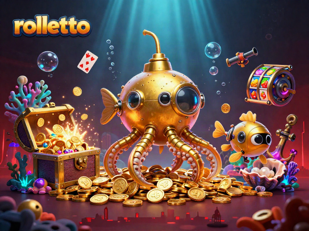 Engage in thrilling gaming at Rolletto Casino, showcasing underwater riches and vibrant game elements.