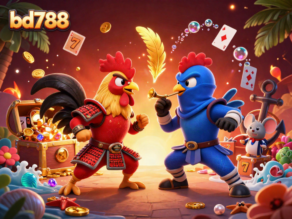Win big with bd788 in this stunning casino showdown featuring vibrant gambling elements and colorful characters.