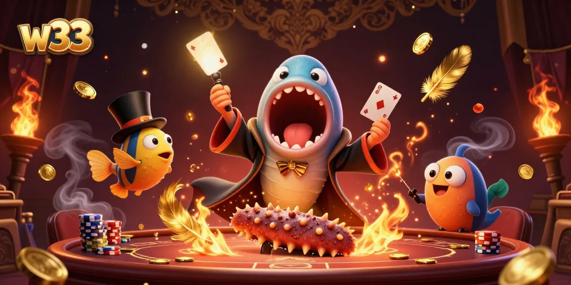 Experience thrilling w33 gaming in a vibrant casino scene with magical underwater creatures.