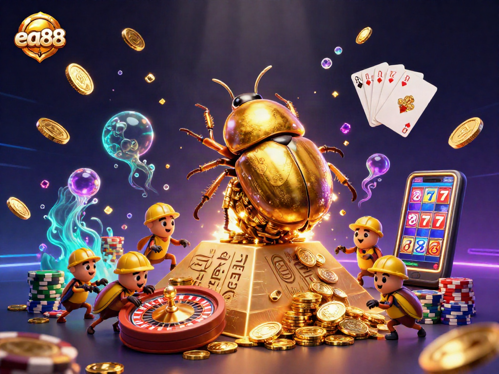 ea88 offers immersive gaming experiences with golden coins and vibrant casino elements.