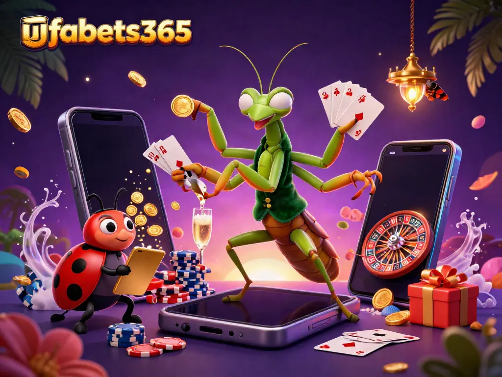 Engage with ufabets365's thrilling games through a vibrant 3D illustration showcasing high-stakes casino action.