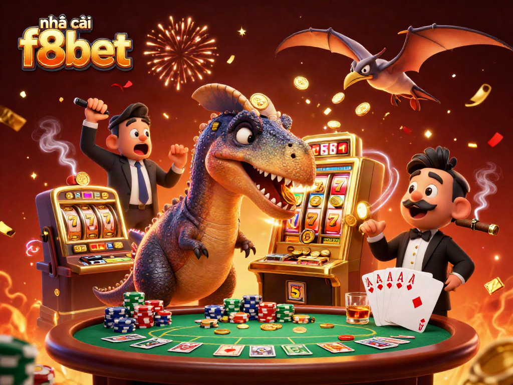 Experience the thrill at nhà cái f8bet while a dinosaur triggers jackpot glory in an exciting casino.
