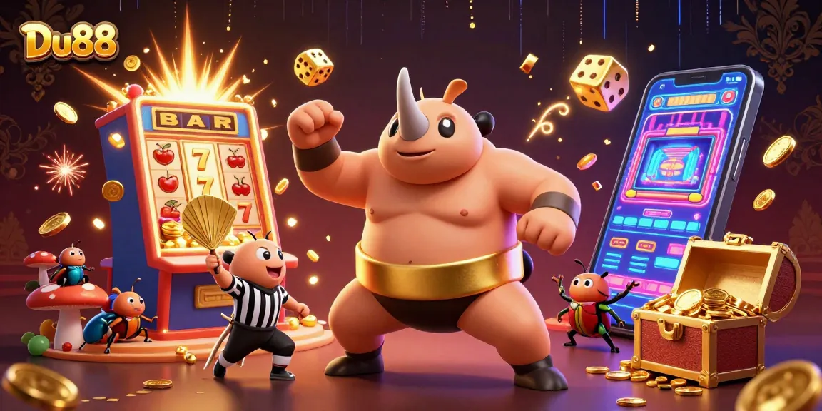 Experience thrilling wins with Du88 in this vibrant casino scene featuring dynamic characters!