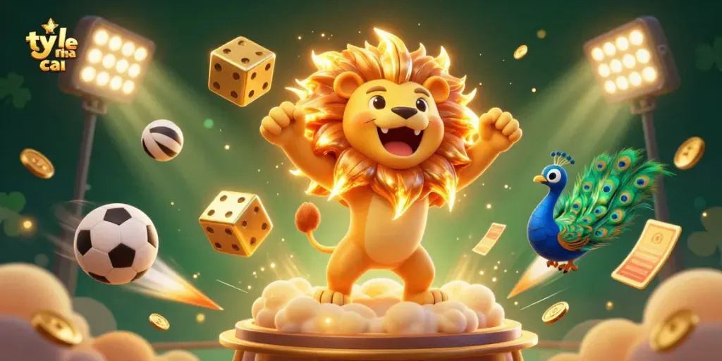 Experience the excitement of ty le nha cai with a dynamic 3D illustration depicting vibrant sports elements and golden visuals.