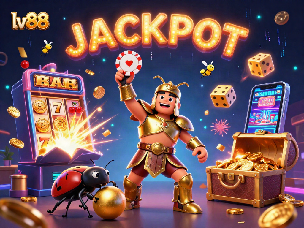 Experience epic wins at lv88 with a heroic beetle celebrating jackpot casino victories.