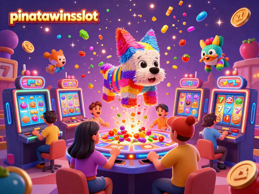 Experience the thrill of pinatawinsslot with colorful pinatas bursting with candy and players enjoying dynamic slot machines.