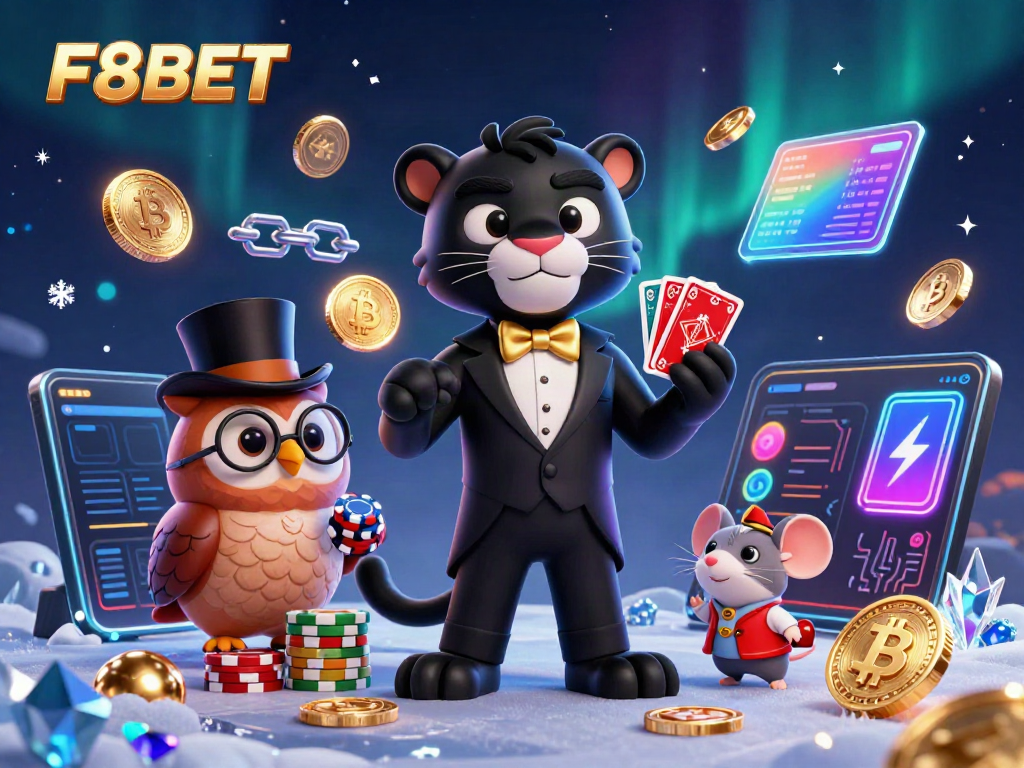 Experience F8BET with a stylish black panther dealing cards and an owl holding poker chips.