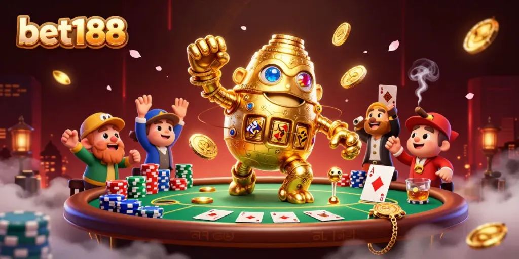 Experience thrilling gameplay with bet188 in this dynamic casino scene featuring golden golems.