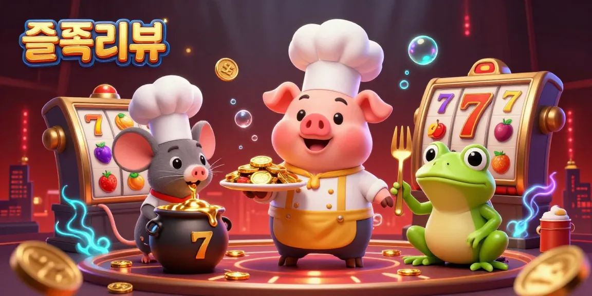Experience dynamic casino action with 슬롯리뷰 as characters showcase slot reels and golden coins in vibrant detail.