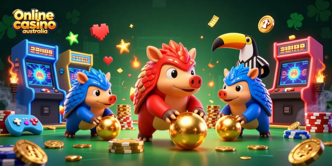 Engage with the vibrant illustration showcasing the online casino australia scene featuring pangolins in a dynamic casino setting.
