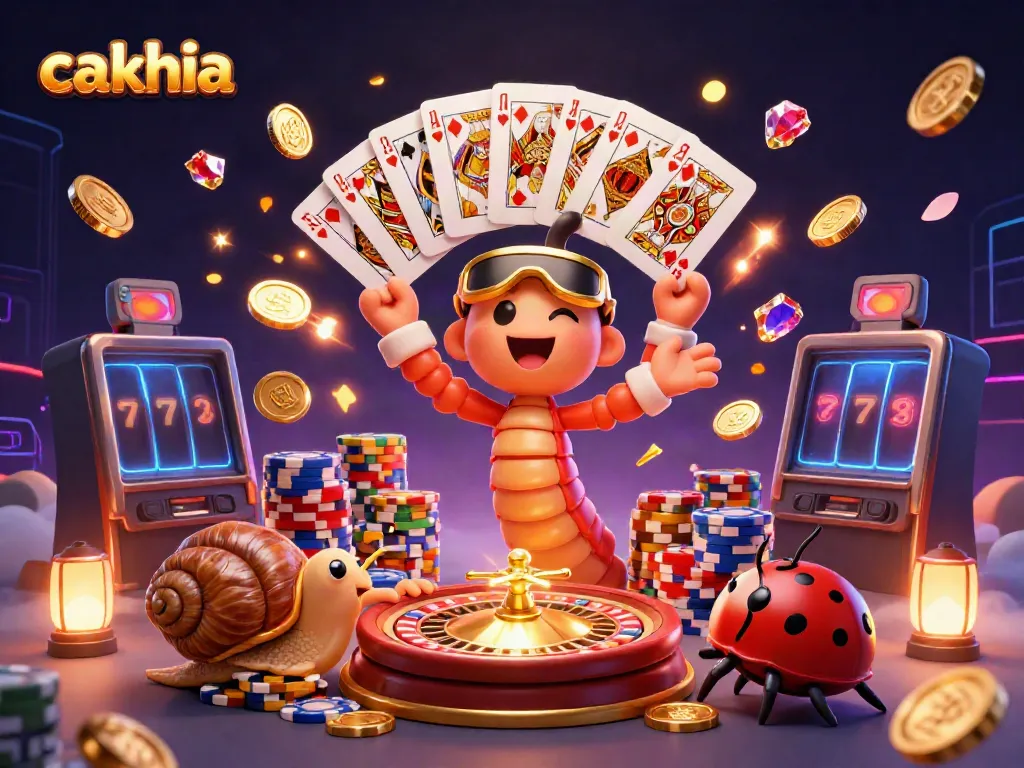 Experience the excitement of cakhia with a vibrant 3D casino scene showcasing dynamic characters and games.