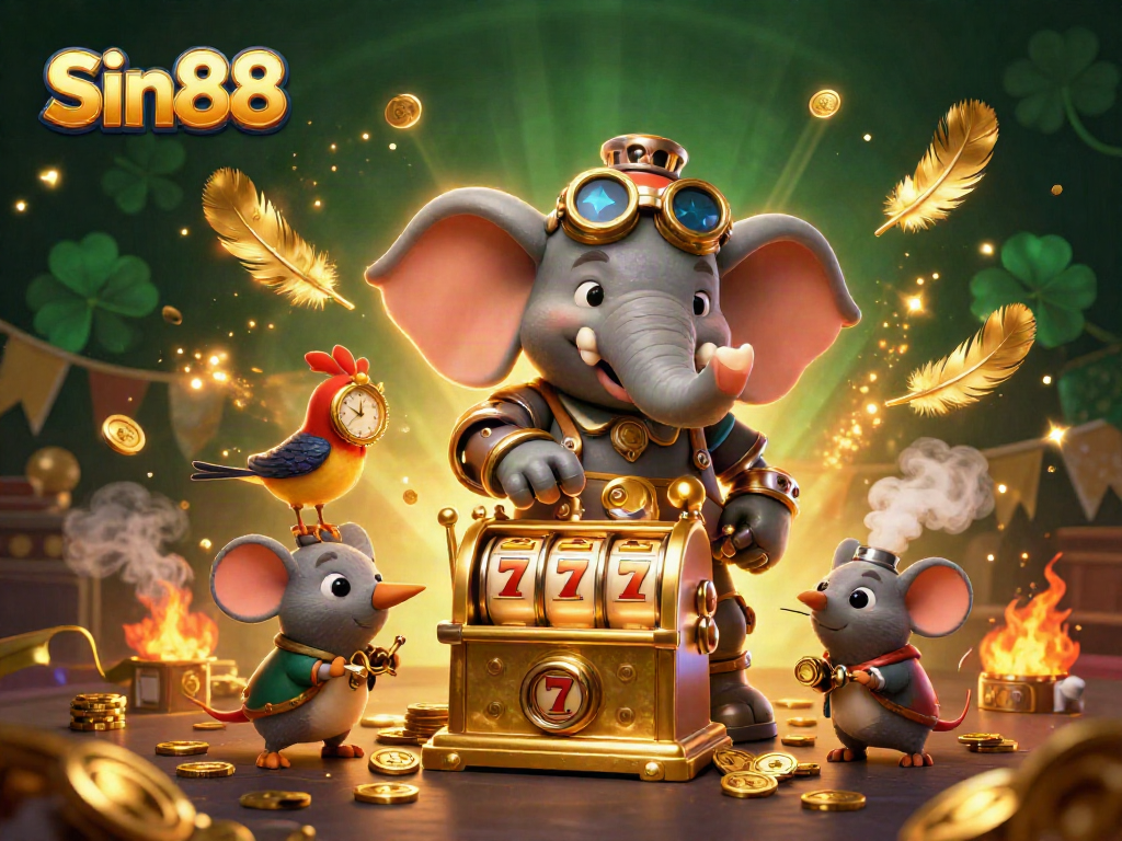Engage in thrilling gaming with Sin88, featuring an exciting golden slot machine scene.