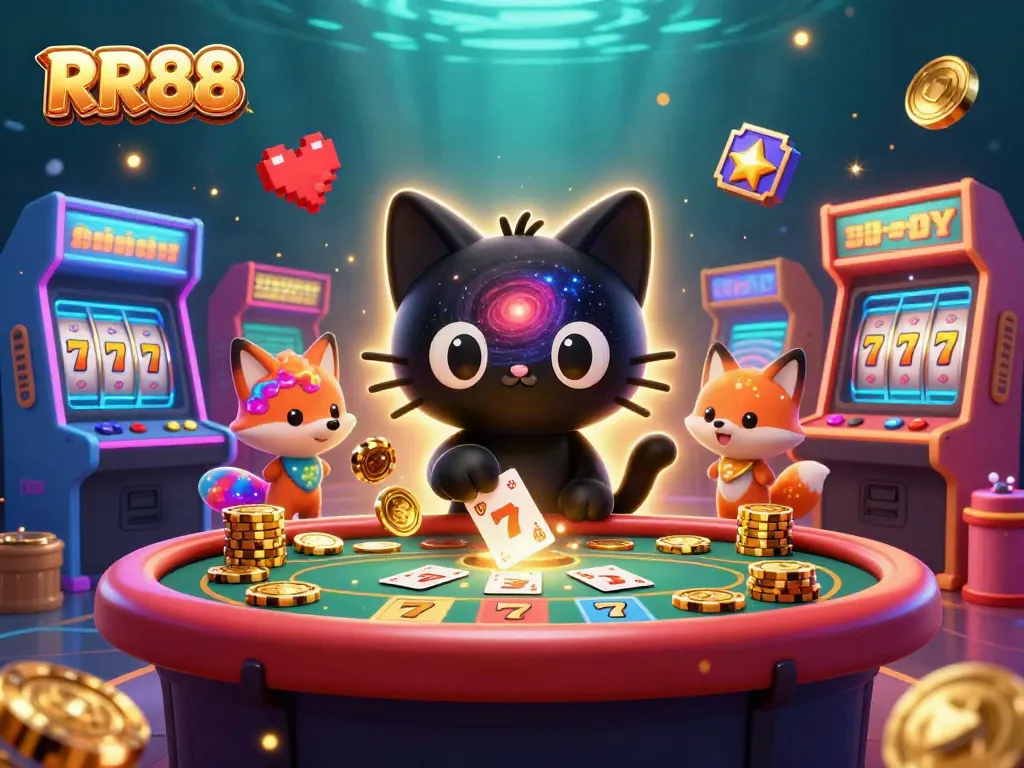 RR88 captivates players with a cosmic scene of casino excitement featuring colorful gaming elements.