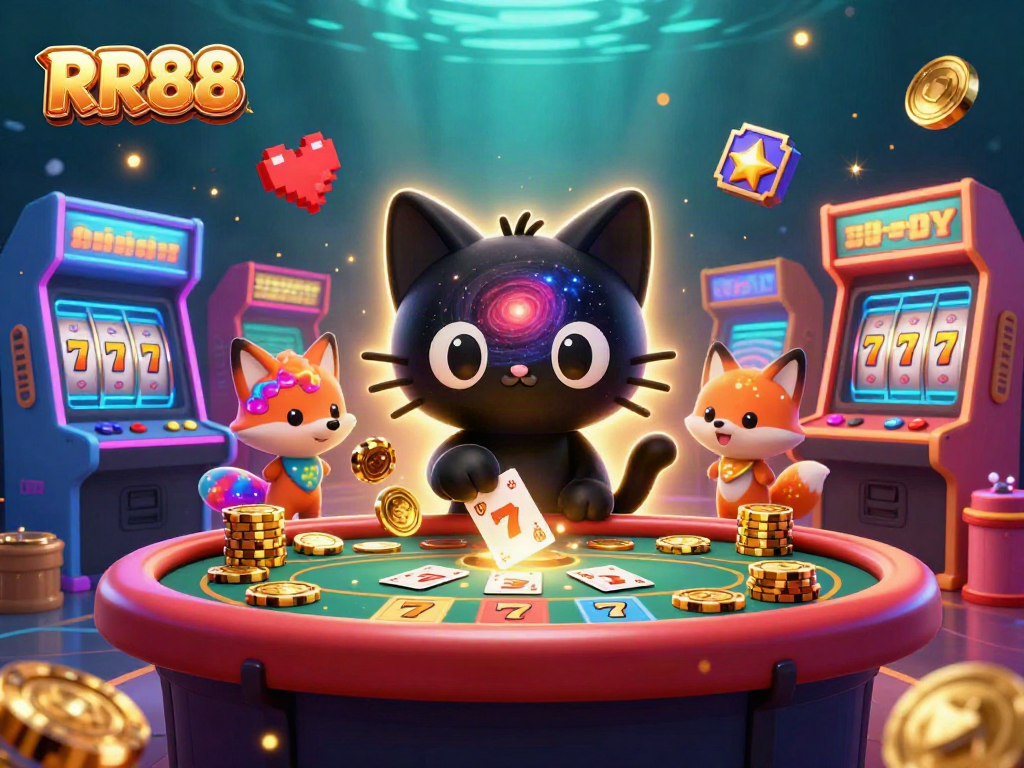 RR88 captivates players with a cosmic scene of casino excitement featuring colorful gaming elements.