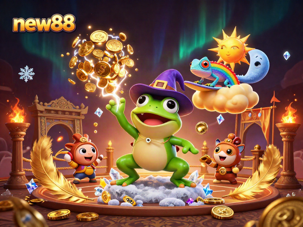 Win big with new88 in an exciting 3D casino adventure featuring vibrant characters and gambling elements.
