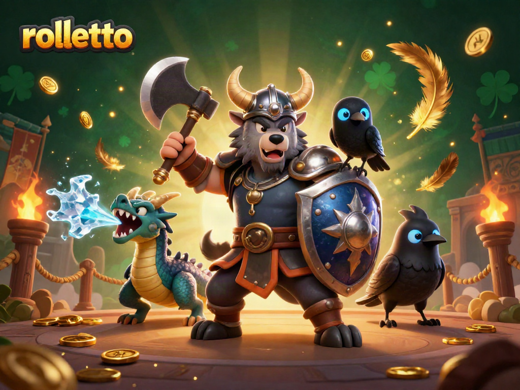 Engage with rolletto's thrilling gaming scene featuring a Viking warrior and dragon in action.