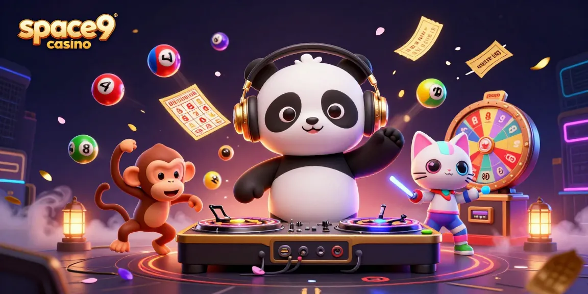 Experience the excitement of space9 casino with vibrant characters and dynamic gaming elements in a lively 3D scene.