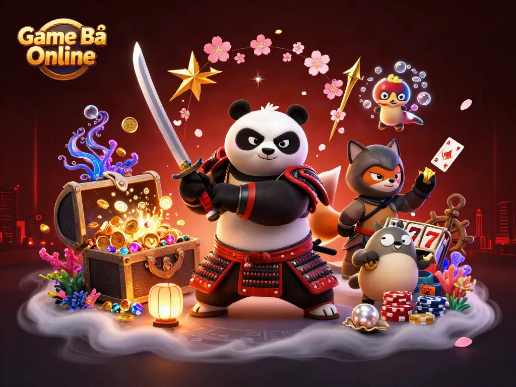 Experience the thrill of Game Bài Online with vibrant characters and casino elements in an engaging 3D scene.