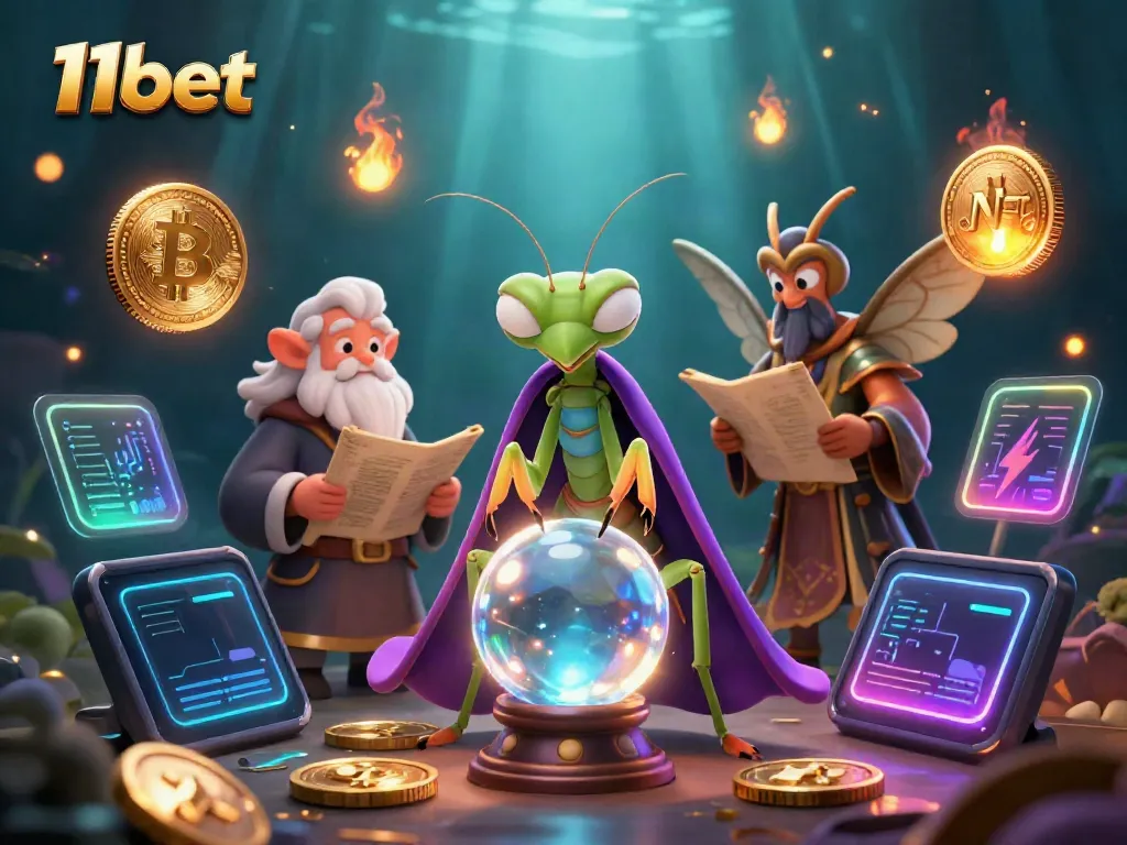 Engage with the mystical 11bet fortune teller's crystal ball within a vibrant casino scene.