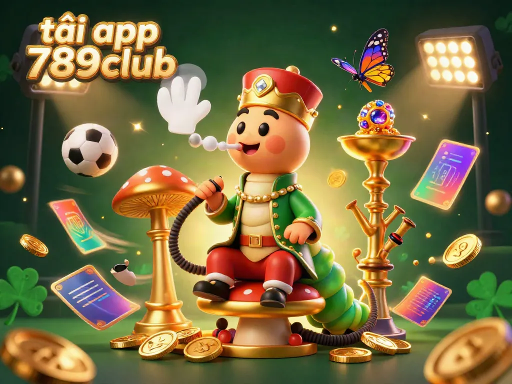 Engaging illustration for tải app 789club showcasing a colorful caterpillar and dynamic sports elements.