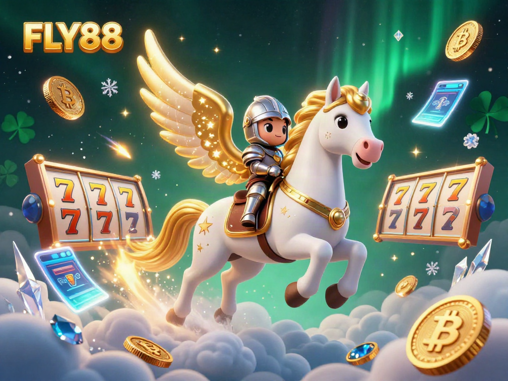 Experience thrilling gameplay with FLY88's rich 3D scene featuring slot reels and digital currency.