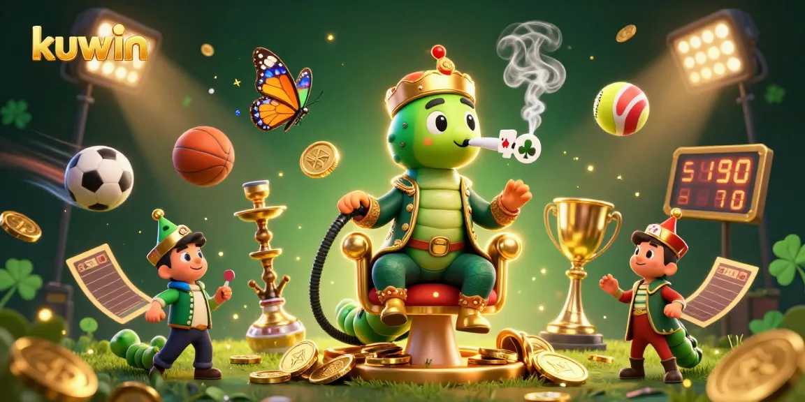 Kuwin offers a vibrant online gaming experience with an engaging 3D illustration showcasing a diverse gaming ecosystem.