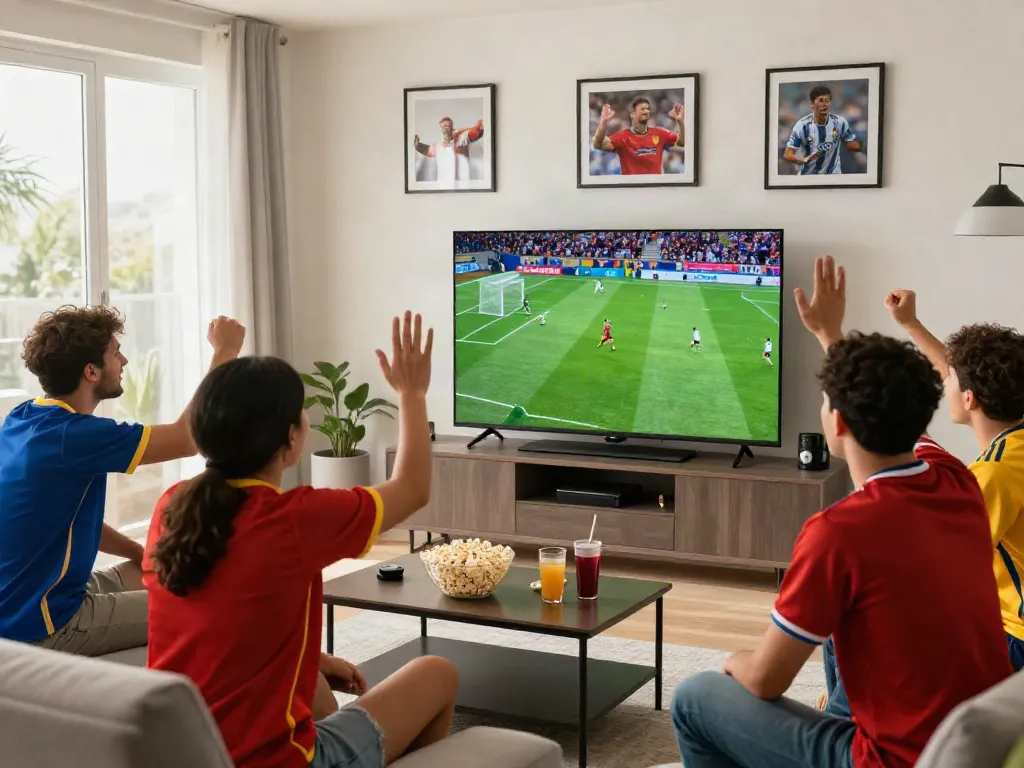 Xoilactv fans enjoying a thrilling live soccer match in HD at home.