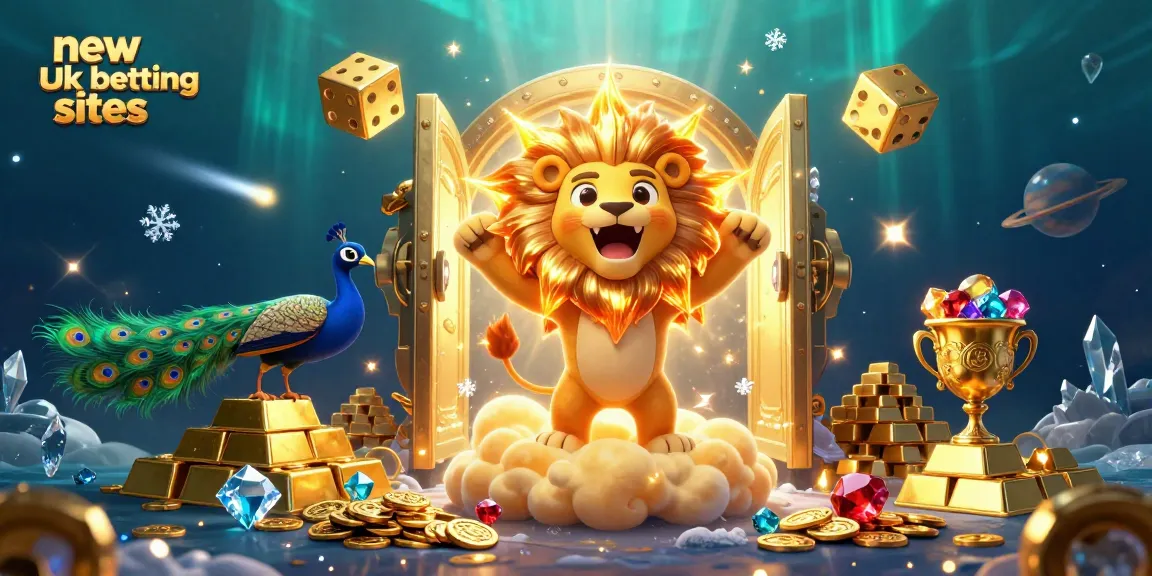 Win big at new uk betting sites with a vibrant 3D gaming adventure featuring a roaring lion and golden treasures.