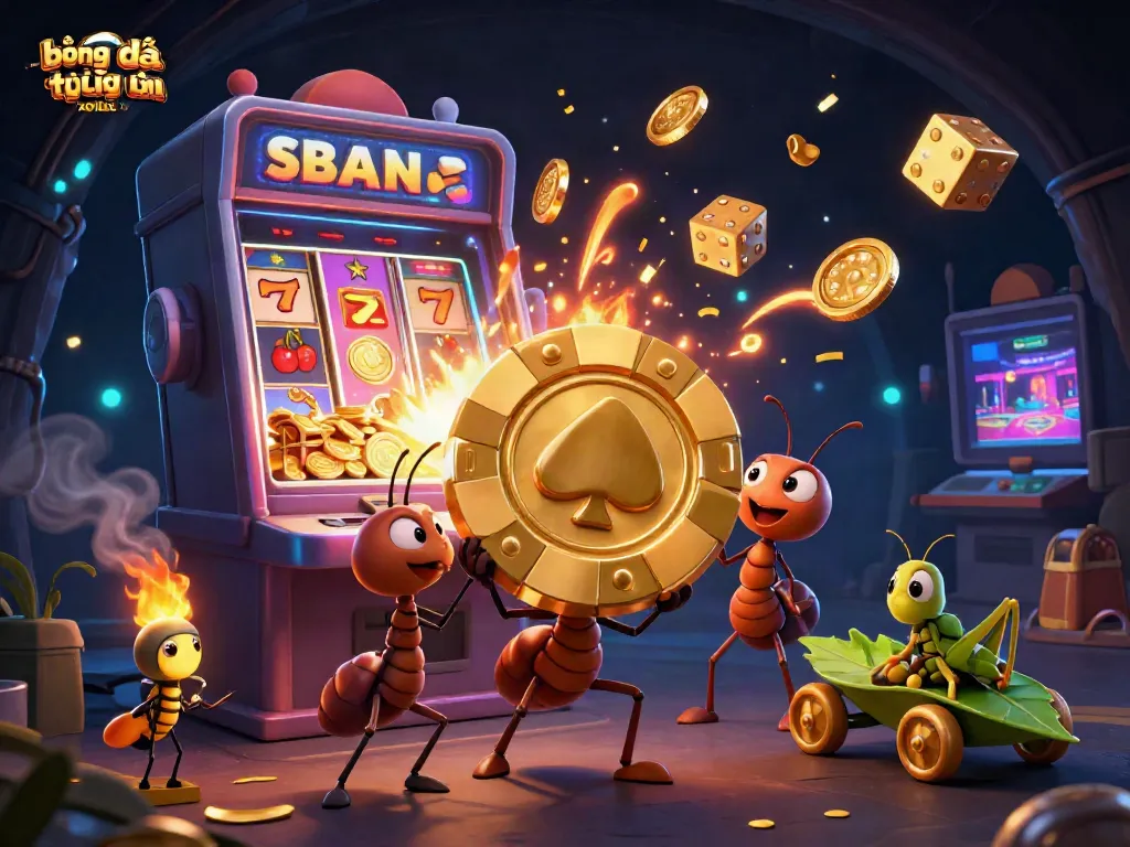 Experience the excitement of bóng đá trực tuyến xoilac tv with energetic cartoon ants on a heist adventure in a vibrant casino.